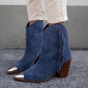 Aldo Blue Suede Ankle Boots with Silver Toe